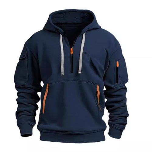Men's Cross-border Hooded Sweatshirt Casual Sport Long-sleeved Top with Pockets Zipper for Autumn and Winter