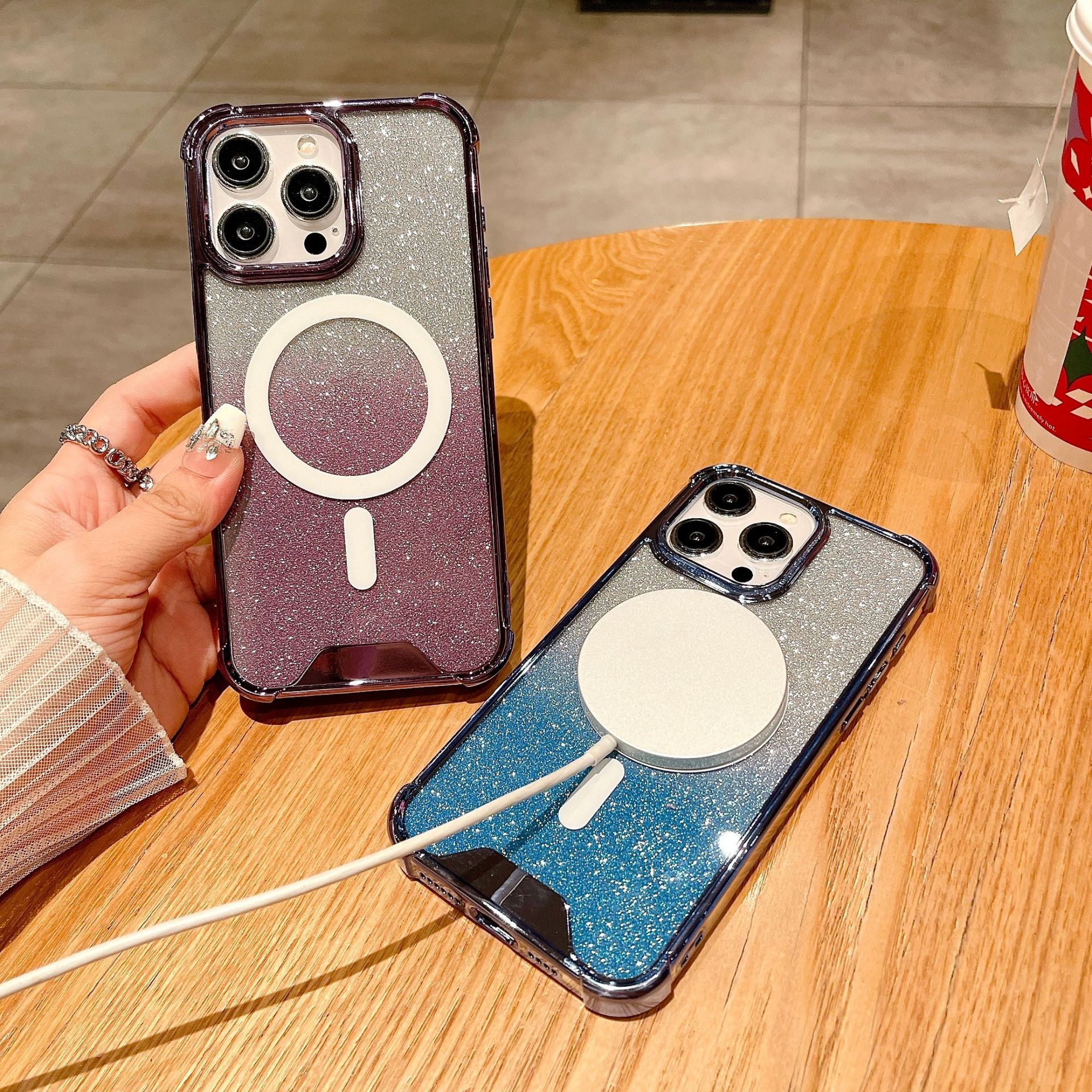 Magnetic Phone Case For Iphone 15 And 14 With Glitter Paper Finish_voghion.com