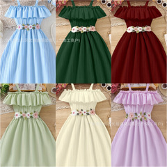 girl grace off shoulder dress 夏季童装吊带连衣裙童装裙子货源