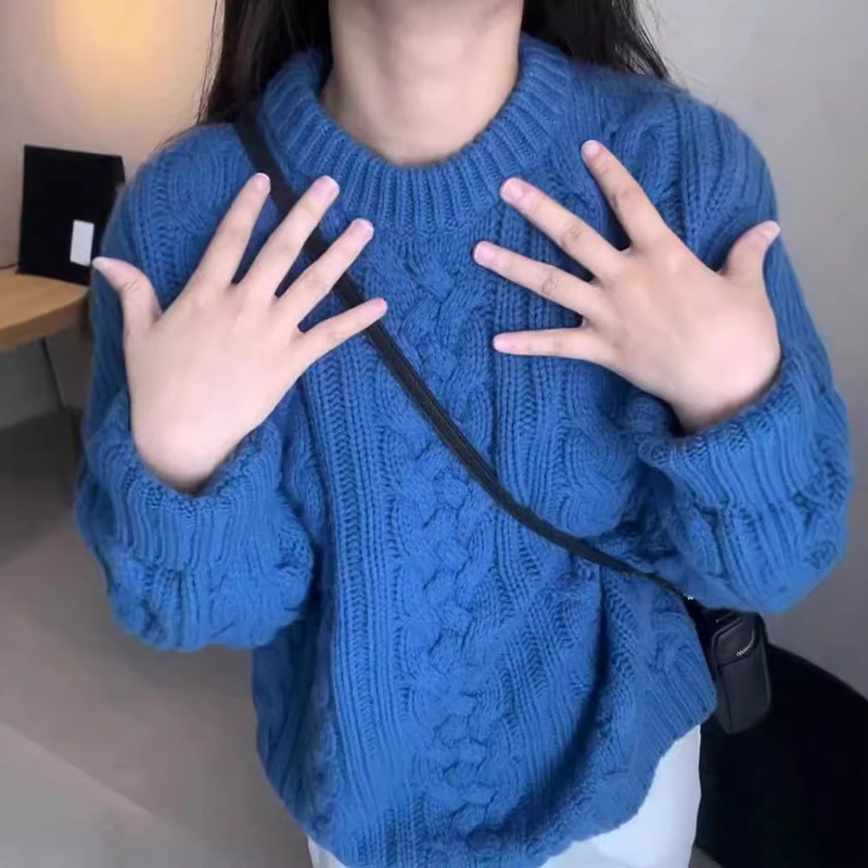 Thick Twist Pullover Knitted Sweater Women's 2024 Autumn and Winter Design Sense Niche Thick Needle Loose Lazy Style Top