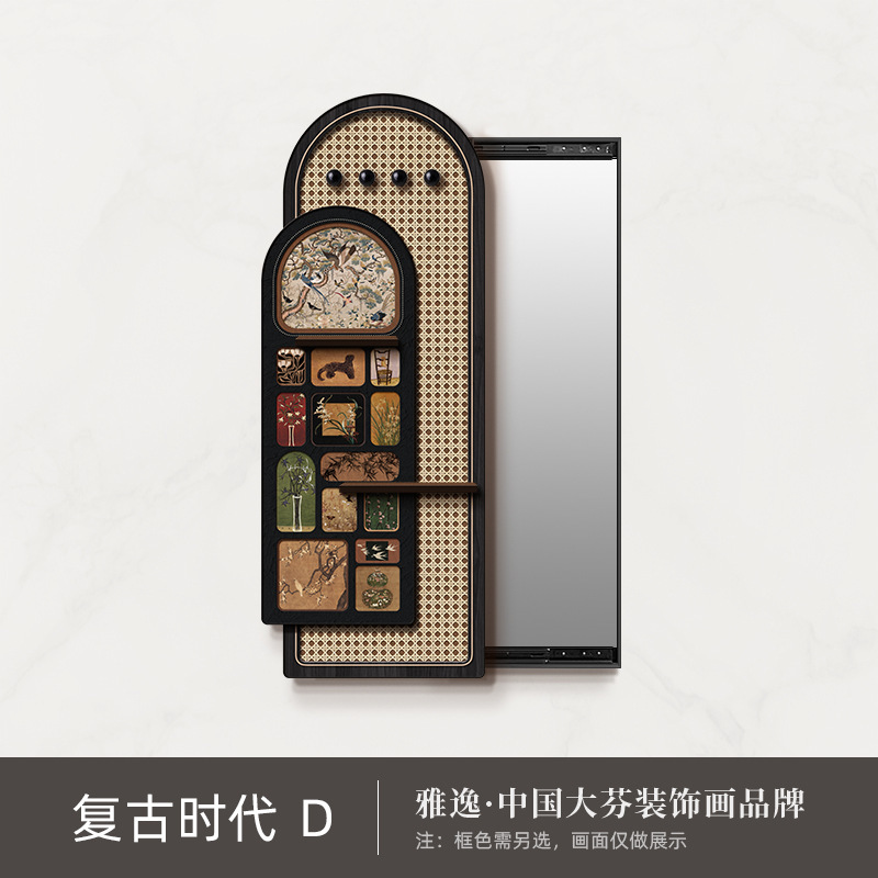 中古风隐藏式推拉全身镜复古隐形玄关装饰画镜子客厅壁挂式穿衣镜|undefined