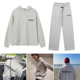 FOG double line essentials flocking letter hooded suit sweater men's American hoodie women's high street fashion brand fog