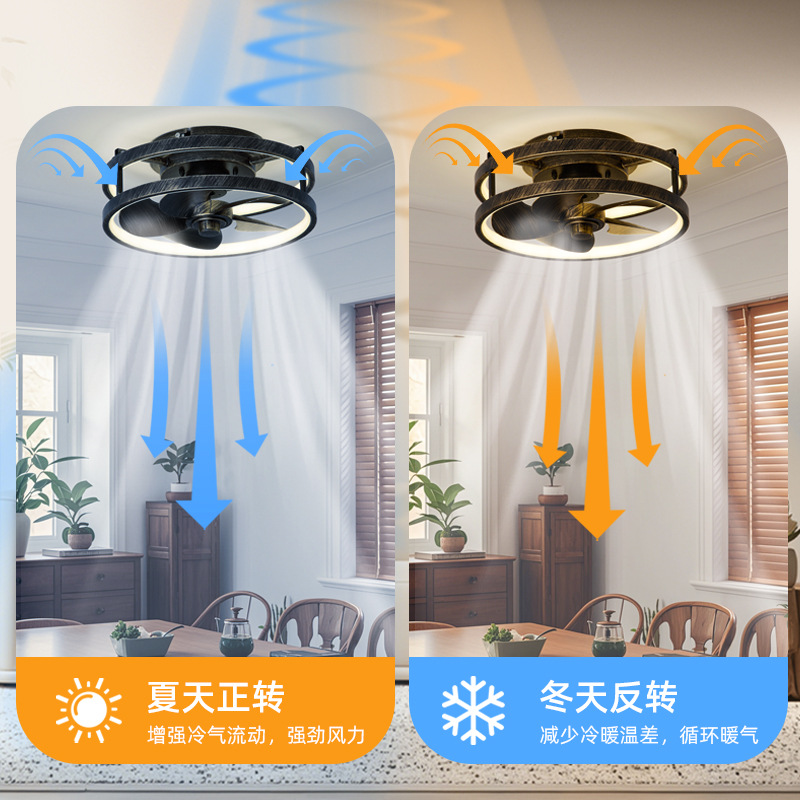 Luz de Ventilador de Techo Inverter de Hierro y Acrílico, Regulable, para Dormitorio y Sala de Estar