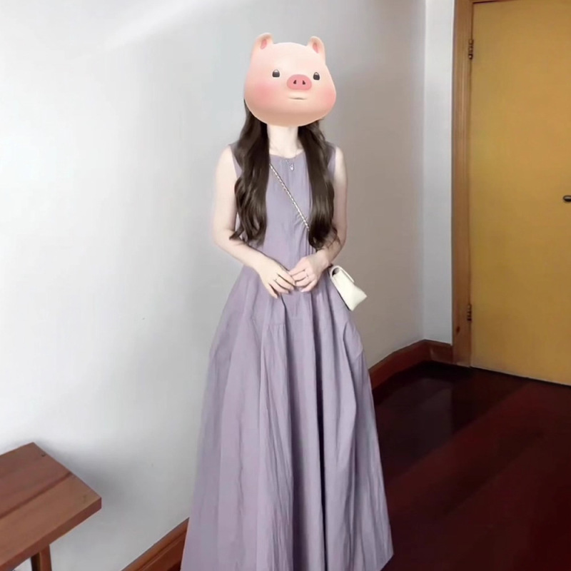 灰紫色无袖背心连衣裙女夏季2025新款海边度假法式气质超好看长裙|undefined