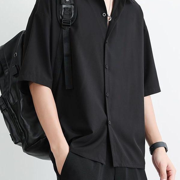 Loose Ice Silk Draped Black Business Shirt Men's Short-sleeved Summer Fashionable Dk Men's Coat Casual White Shirt Loose Ice Silk Draped Black Business Shirt Men's Short-sleeved Summer Fashionable Dk Men's Coat Casual White Shirt