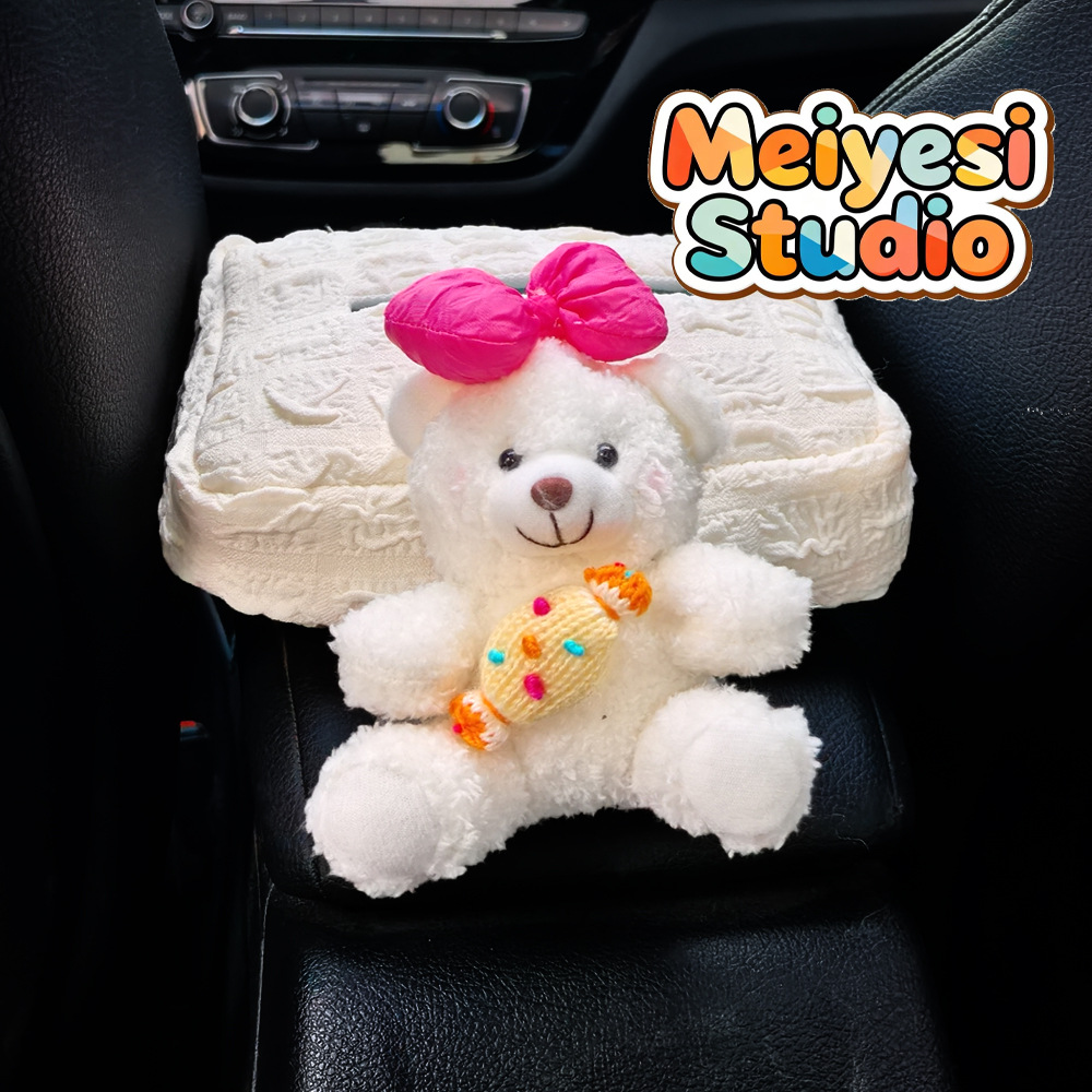 Caja de toallas de automóvil reposabrazos asiento de automóvil caja de dibujo de cartón decoración adorable oso caricatura en línea para mujeres image 2