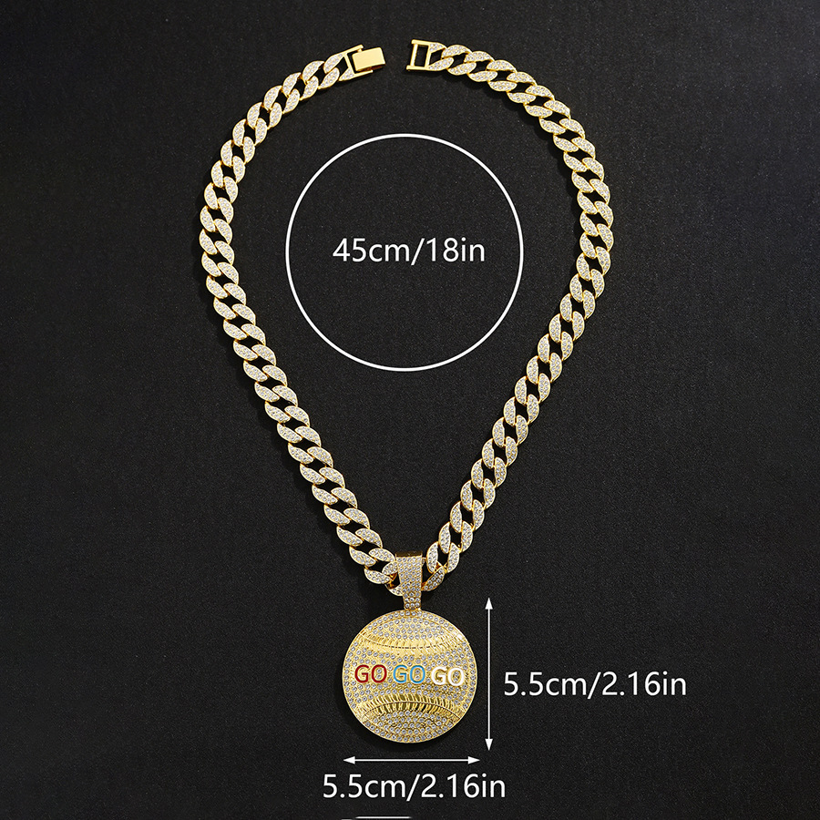 Collar con Colgante Redondo de Diamantes Estilo Hip-Hop Europeo y Americano, Cadena Cubana para Hombre, Cadena para Suéter, Estilo Urbano, Venta al Por Mayor