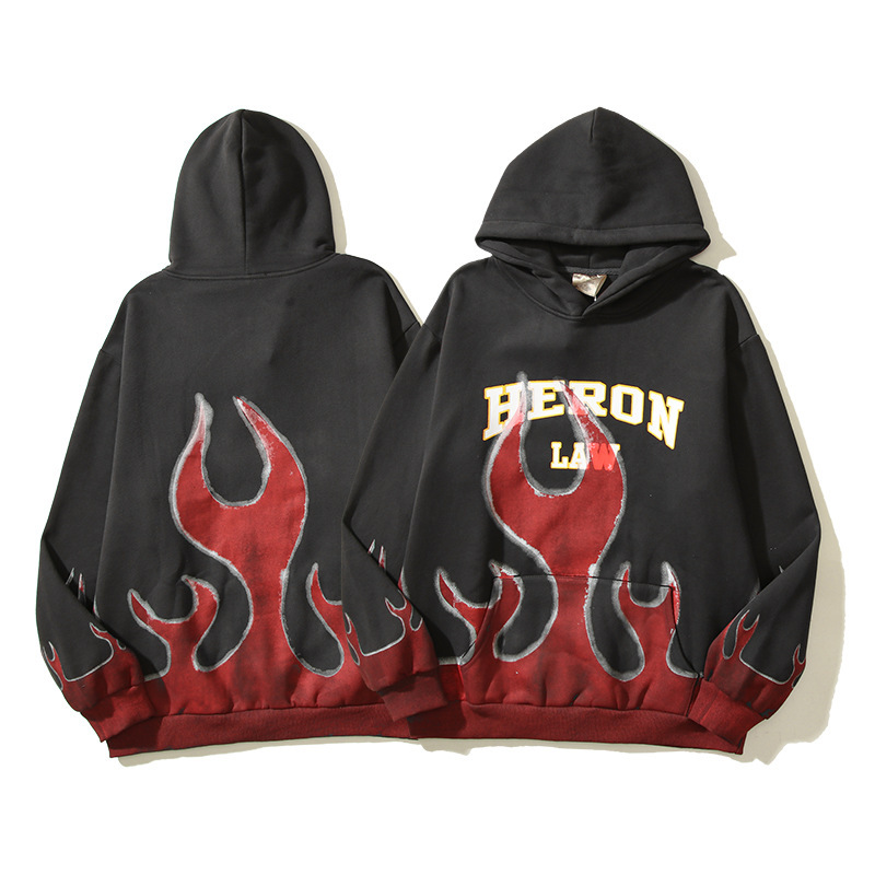 Jaqueta de algodão puro Tott masculina e feminina American High Street Flame Unicorn Arm Printed Hoodie Trend_voghion.com