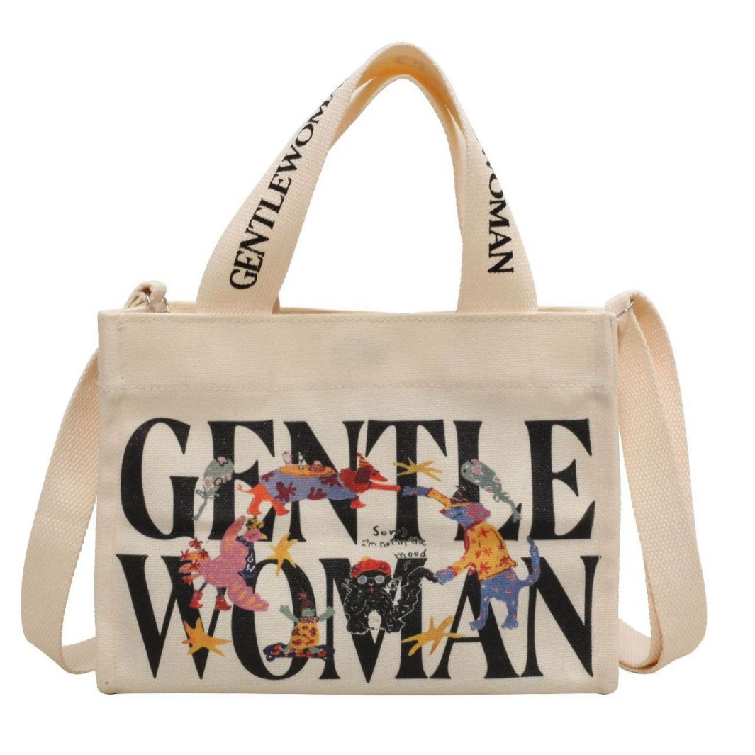 Таиланд Нежная Женская холщовая женская сумка с красочными буквами 2024, новая текстурированная сумка через плечо с принтом