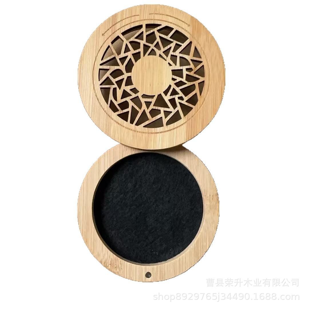 楠竹盘香盒 木质香盒圆形家用檀香盒 中式镂空卧香盒竹制熏香炉