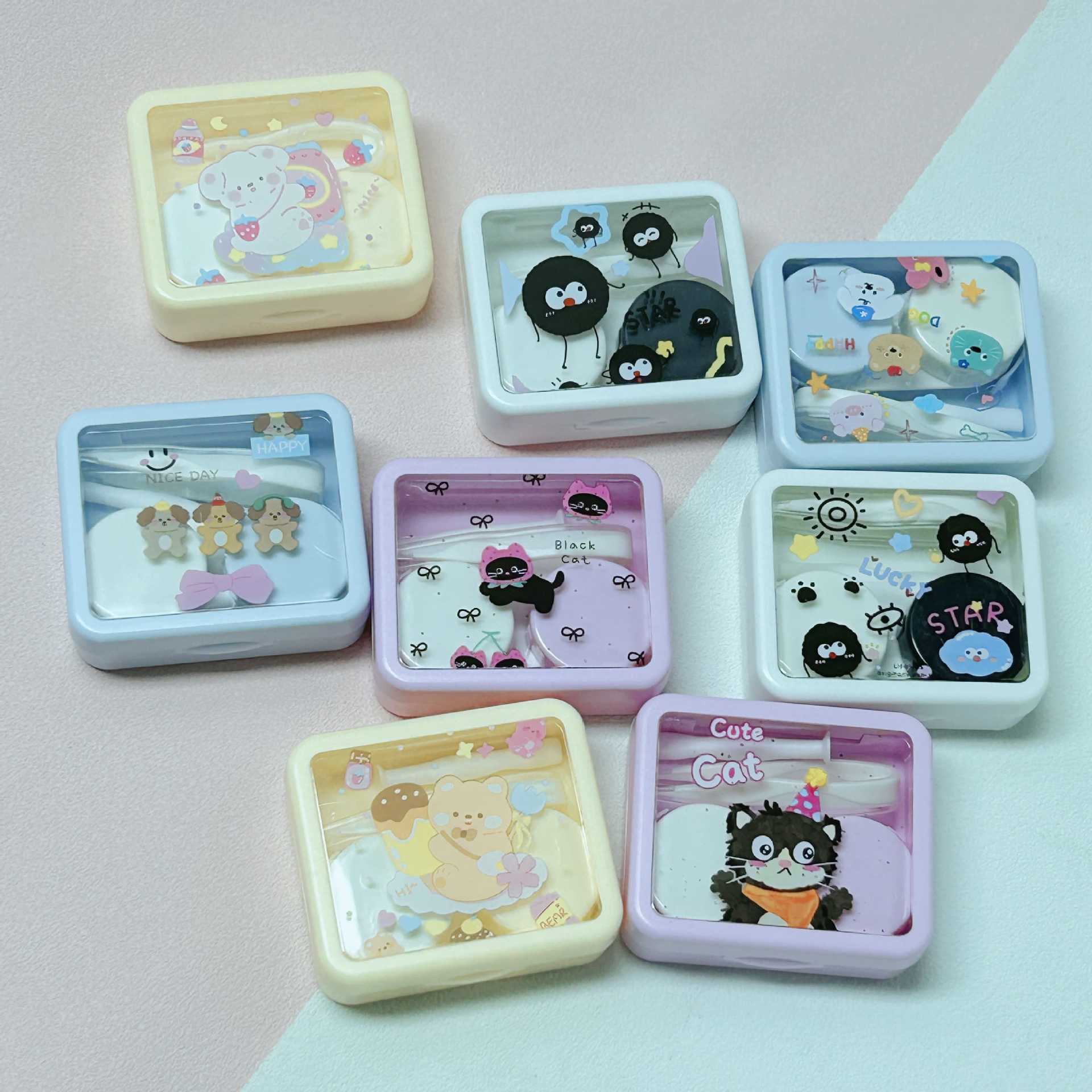 可爱卡通ins风卡哇伊便携美瞳盒隐形眼镜盒双联盒伴侣盒2412