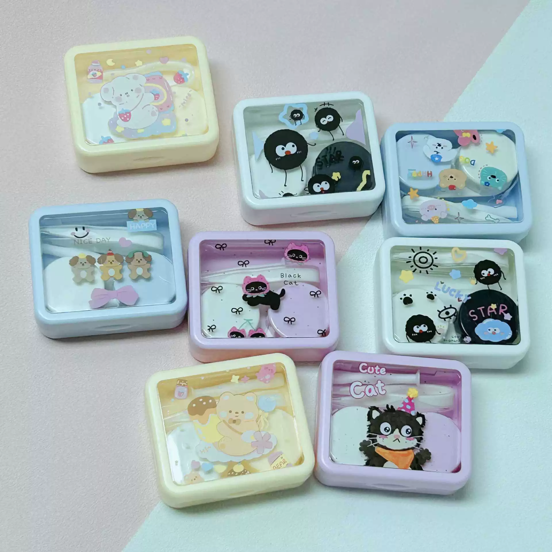Симпатичный мультяшный стиль ins kawaii портативный футляр для контактных линз двойная коробка-компаньон 2412.