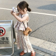 杰拉童装儿童碎花套装2025新款女童民族风韩版无袖上衣花边直筒裤