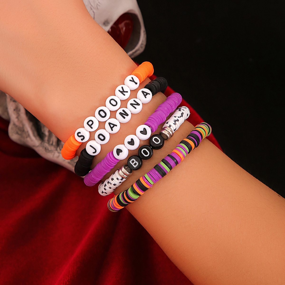 Bracelet de citrouille en perles d'Halloween, ensemble de bijoux de vacances en poterie souple, bracelet en dopamine élastique_voghion.com