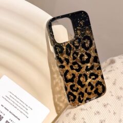 iPhone16Pro Max、Apple 17、14/15対応、高級感のある豹柄グリッター二重ケース