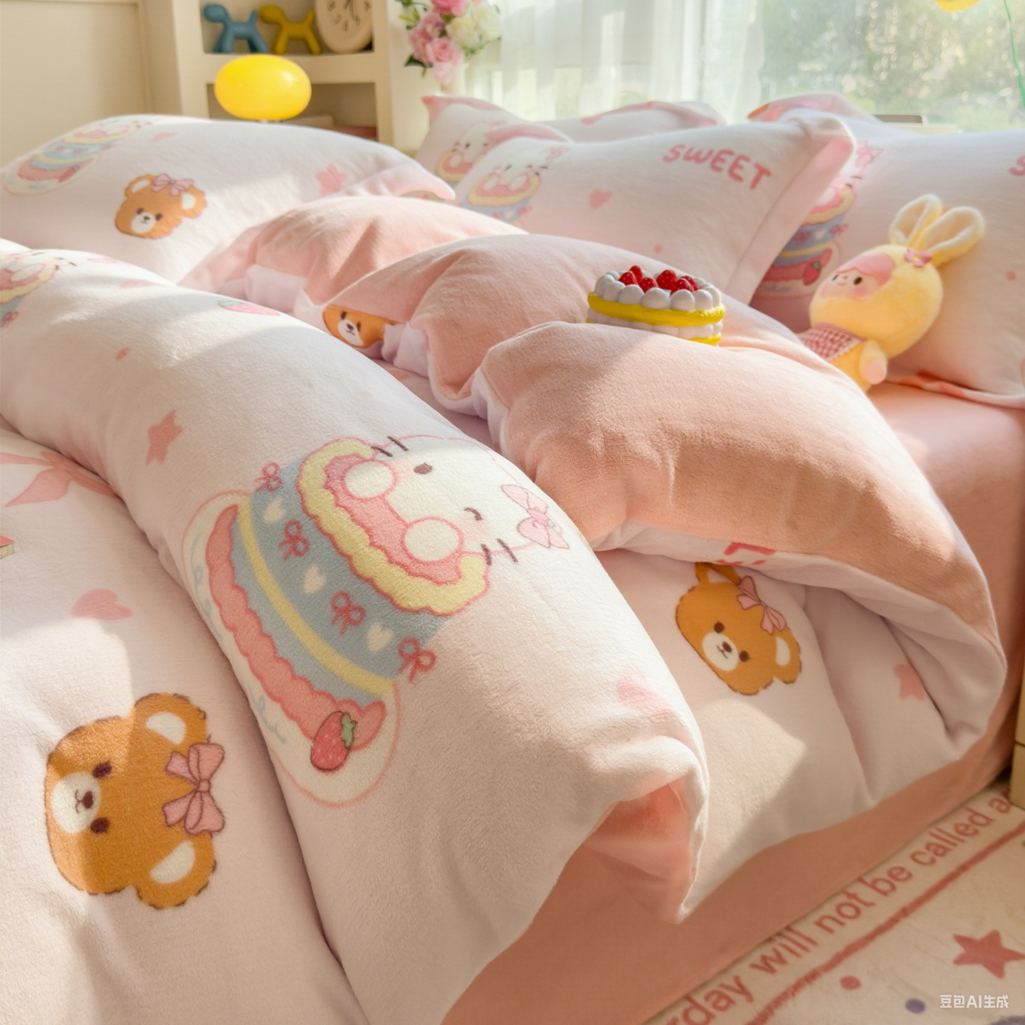 Invierno engrosado cama de seda de leche de cuatro piezas de seda de coral sábanas de seda de bebé cubierta de seda de calor y seda de tres piezas
