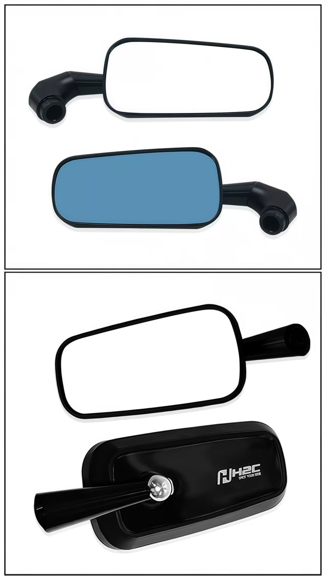 Motorcycle Modified Universal Semi-Cnc Aluminum Alloy H2C Rearview Mirror Blue/Chrome Mirror Anti-Glare Reflector