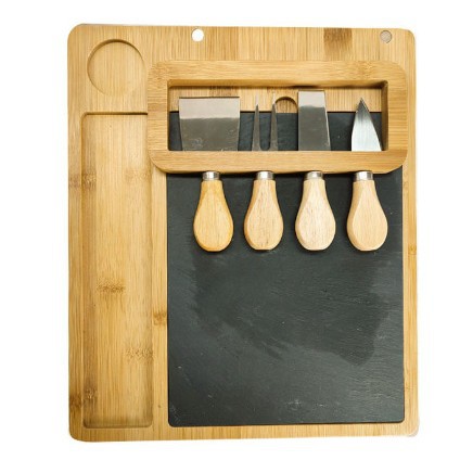 TEMU tablero de queso de bambú, tablero de queso de cuatro piezas, tablero de queso, tablero de corte de madera de bambú, cuchillos transfronterizos, tablero de filete