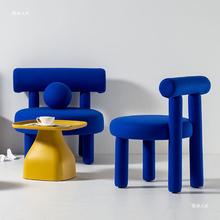 克莱蓝色椅子简单而个性化的短凳休闲沙发椅北欧餐椅纯色胖乎乎
