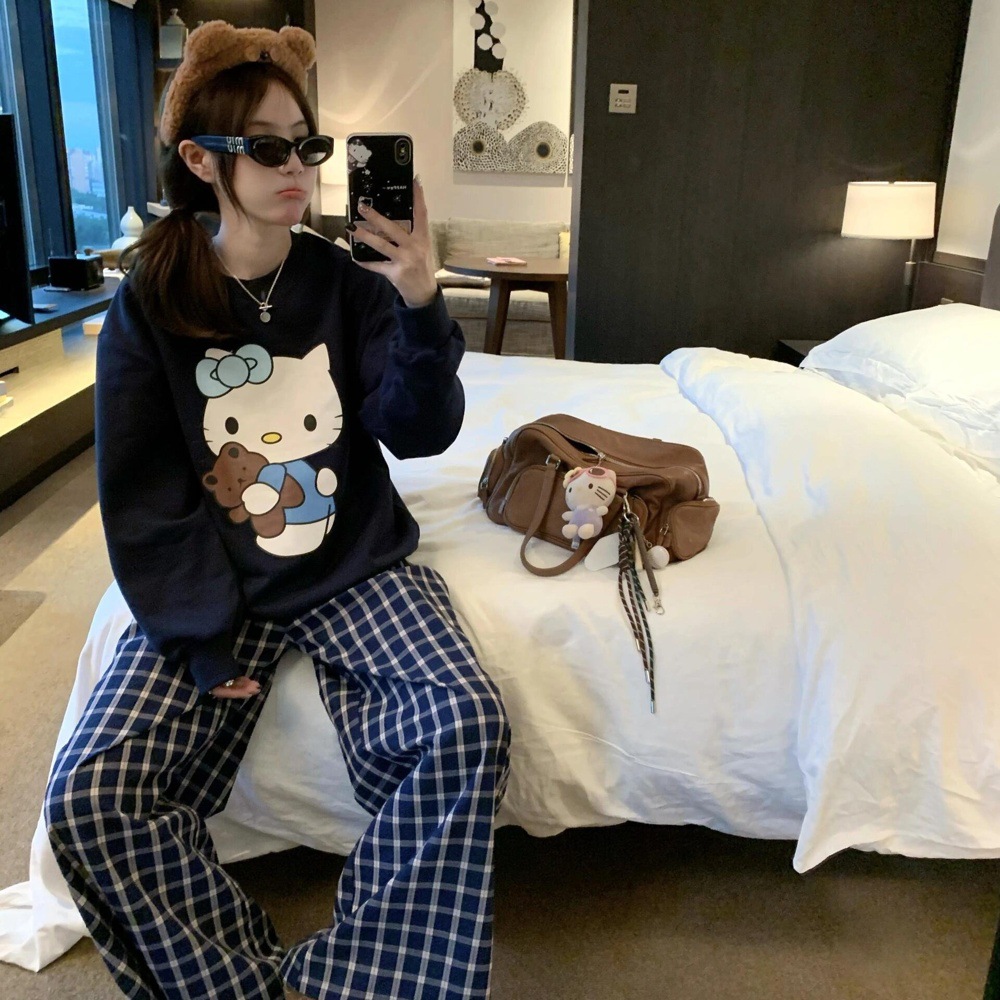 淑女学院设计感圆领卫衣女装打底衫极简无帽上衣服印花嘻哈潮流酷