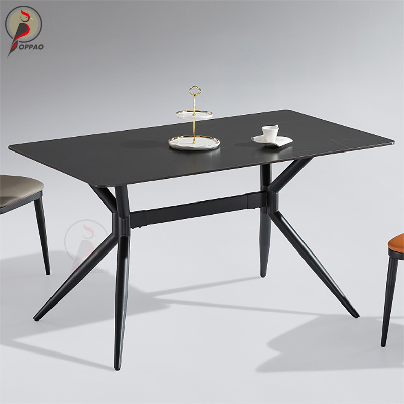 意式岩板餐桌简约创意家用小户型饭桌长方形北欧网红餐桌椅组合