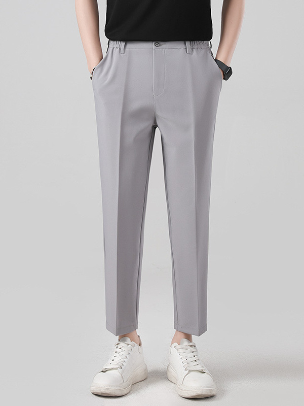 Ropa para Hombre LKTM # Pantalones de vestir finos de seda helada para hombre, pantalones casuales de pierna recta de alta gama, ajustados y de nueve puntos image 5