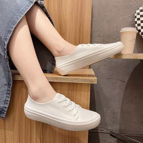 New Fashion Four-Season Shoe with Student White Women's PVC Simple Solid Color Ladies' Slip-on Rain Boots