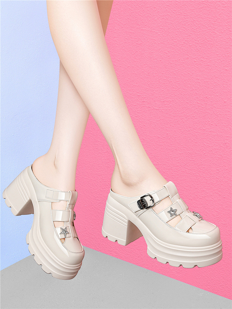 Sandal nữ tăng chiều cao đế dày 8 cm, mũi kín hở gót, thoáng khí, phong cách khí chất — 6069 Da đen, 6069 Màu be chi tiết 8