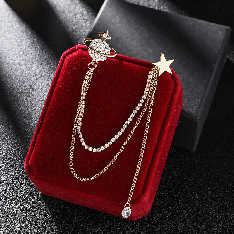 Brooch Women's Saturn Men's Pin Buckle High-end Anti-glare Corsage Niche Design Suit Fixed Clothing Accessories