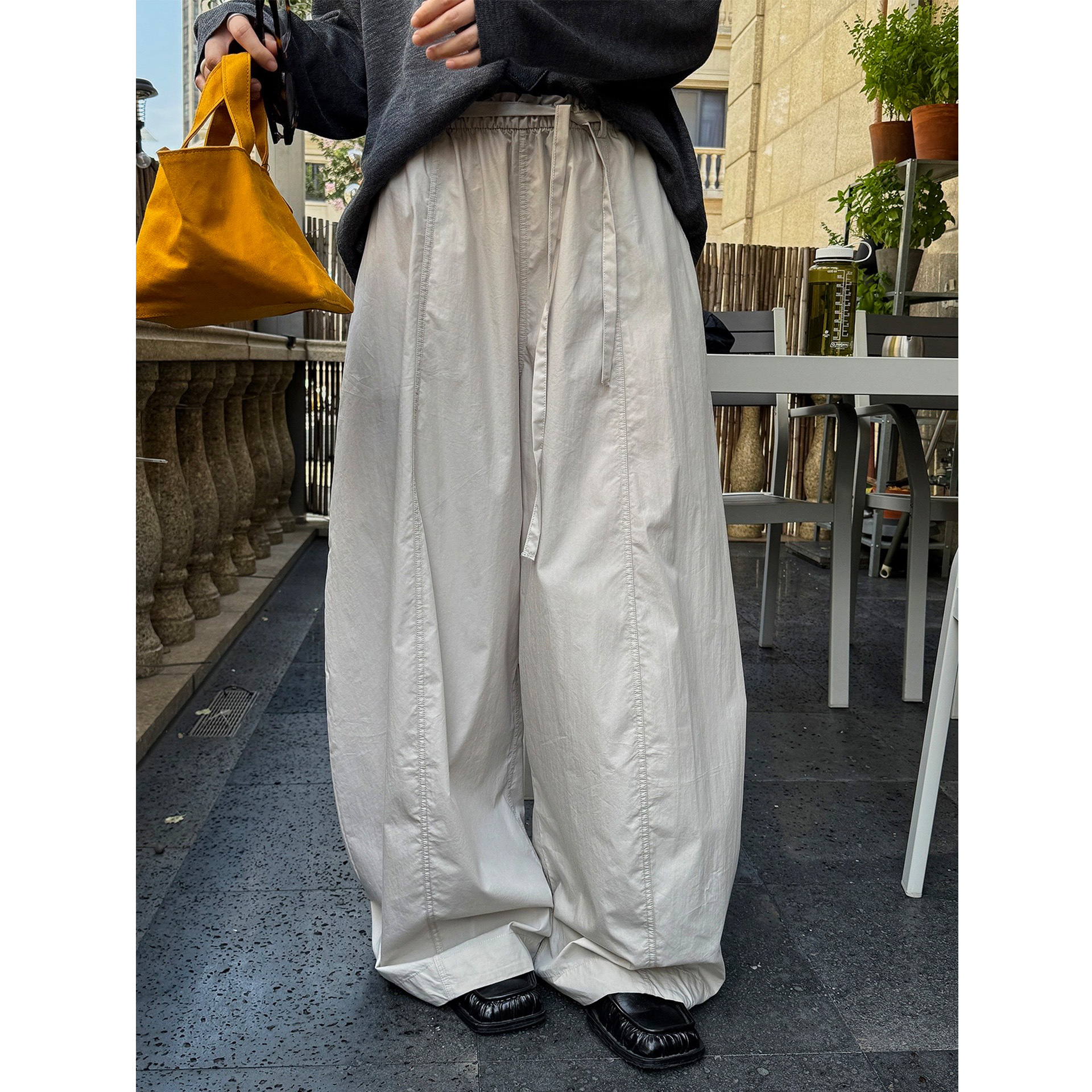 Louvre Early Autumn New Japanese Style Relaxed Elastic Waistband with Drawstring Curved Casual Pants Loose Silhouette Long Pants for Women