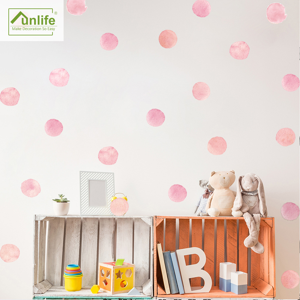 Funlife Macaron ins Style Color Jelly Wall Stickers Pink Cute Polka Dot Wall Sticker PA119