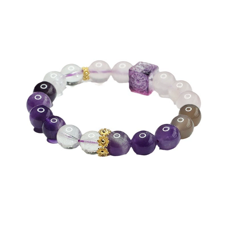 眷钰 Nine Purple Lihuo Bracelet Amethyst Rose Quartz Duobao Glazed Square Bracelet Factory Wholesale S4033003