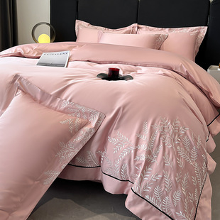 High-End Accessible Luxury 160-Count Cotton Four-Piece Set Pure Cotton Embroidered Quilt Cover Bed Sheetss Skin-Friendly Naked Sleeping Bed Sheetss Bedding 4