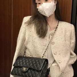 小香风外套女2026秋冬新款简约气质白月光圆领宽松粗花呢短款上衣