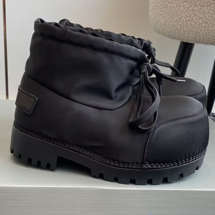 Couple Stupid Big Head Ski Boots 2024 Winter New Drawstring Lace-up Snow Boots Thick Bottom Heightened Warm Short Boots