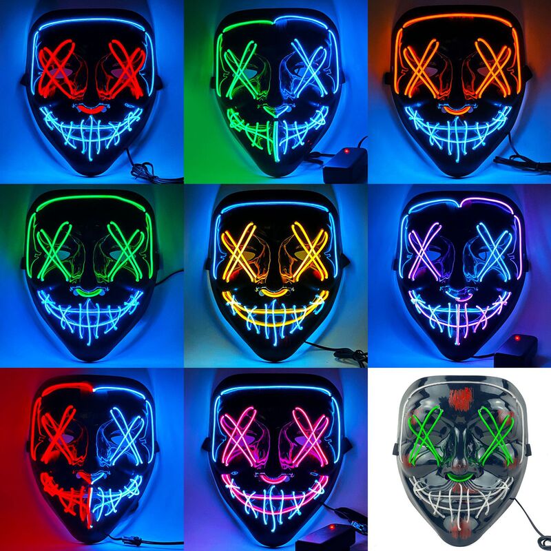Cross Border Halloween Luminous Mask EL Cold Light Black V Word Vendetta Horror Ghostface LED Party Prom Props
