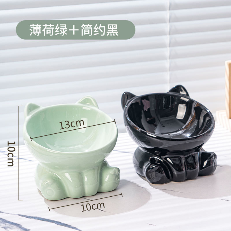 猫用ボウル セラミック製 猫用食器 黒ずみ防止 高足 斜め口 猫用食器 ペット用犬用水飲みボウル 首保護設計|undefined