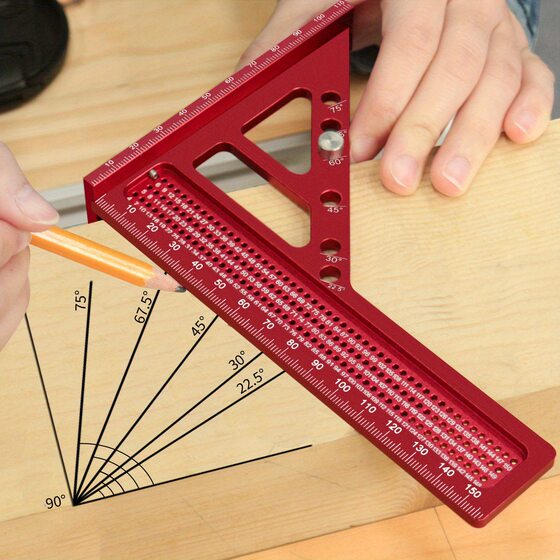 Long Thin Woodworking Triangle Ruler with Dark Pin Multifunctional Aluminum Alloy Scribing Scale Measuring Tool