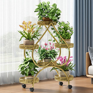 Flower Rack Balcony Storage Rack Living Room 2025 New Iron Floor-Standing Mobile Heart-Shaped Bay Window Accessible Luxury Creative