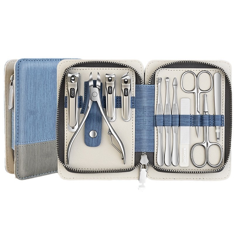 Set de 2 piezas Zipper portátil 1 herramienta de manicura regalo Set de cortador de uñas de acero inoxidable Kit de pinzas de uñas domésticas
