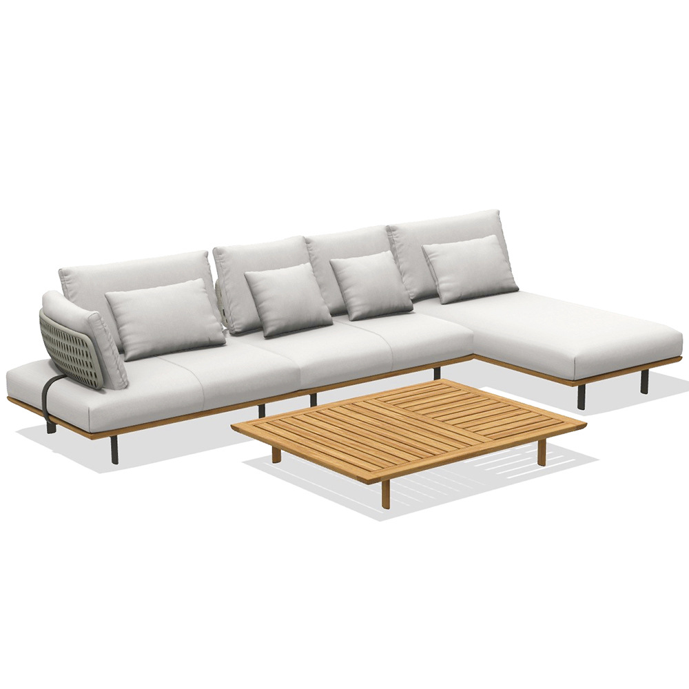 Combinación de muebles de madera de teca al aire libre de ocio al aire libre de madera sólida anticorrosiva a prueba de lluvia y protección solar de sofá de madera de patio villa image 6