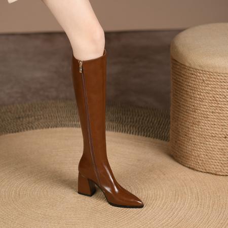 Retro brown leather universal fashionable high boots heels…