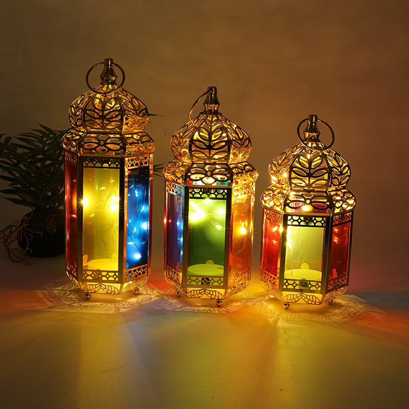 Moroccan Factory Direct Wrought Iron Wind Lamp led Candle Holder Glass Decoration Metal Crafts Ornaments Middle East