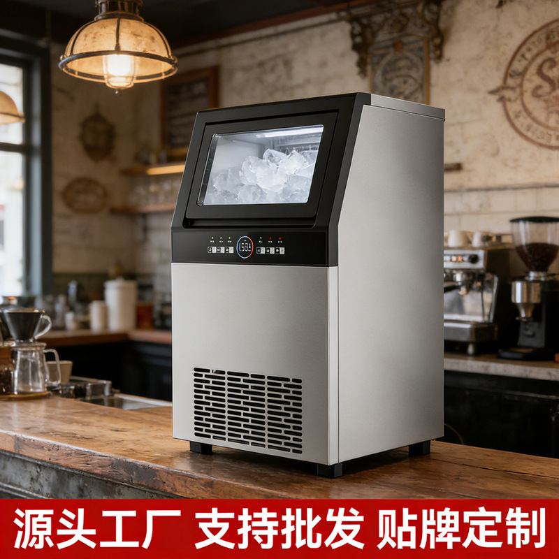 Commercial Ice Maker for Milk Tea Shops, Built-In Ice Maker for Coffee Shop Counters, Ice-Making Equipment for Catering and Cold Drink Shops
