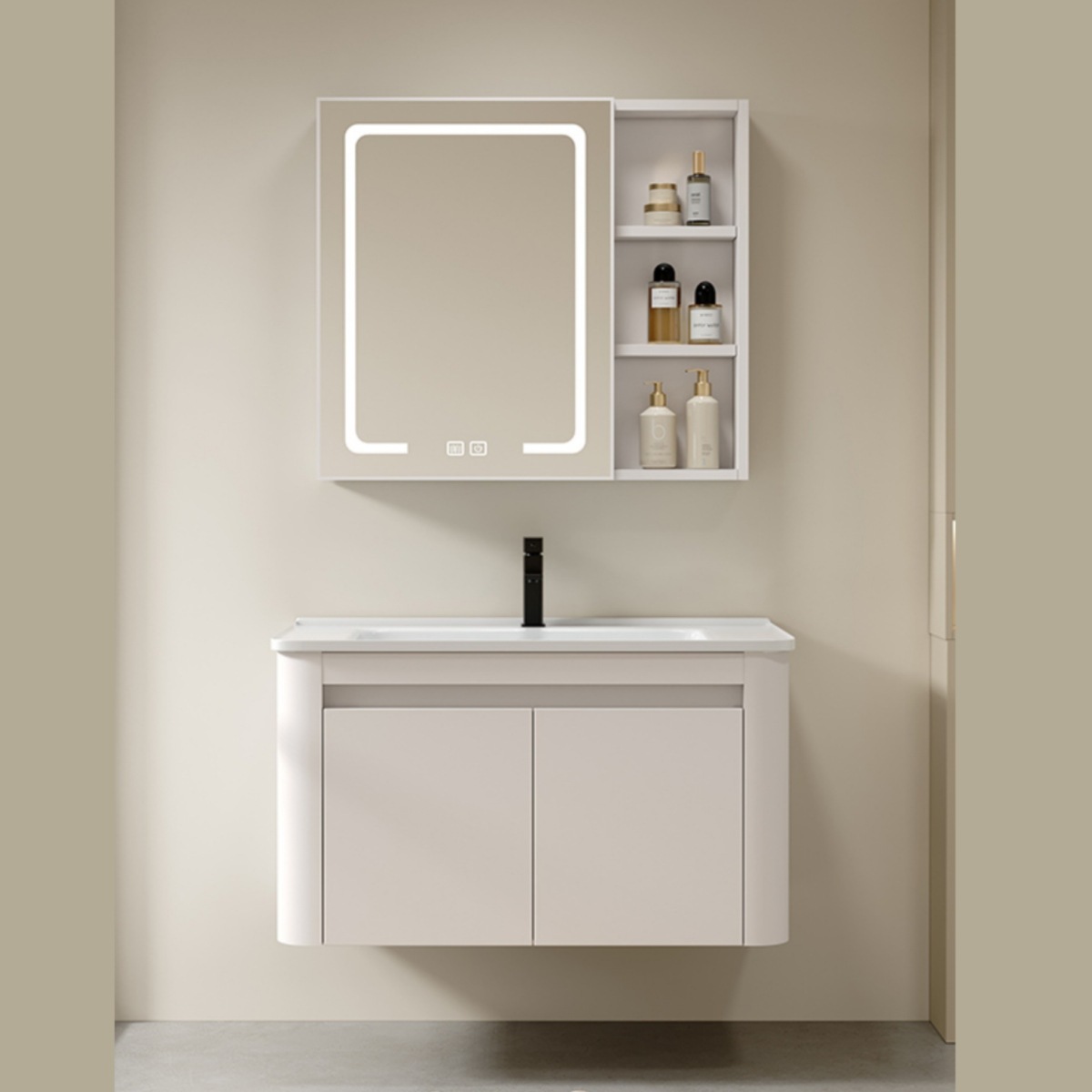 Gabinete de baño de arco circular de panal de aluminio espacial grueso integrado tipo pared cerámica lavabo lavabo lavabo facial