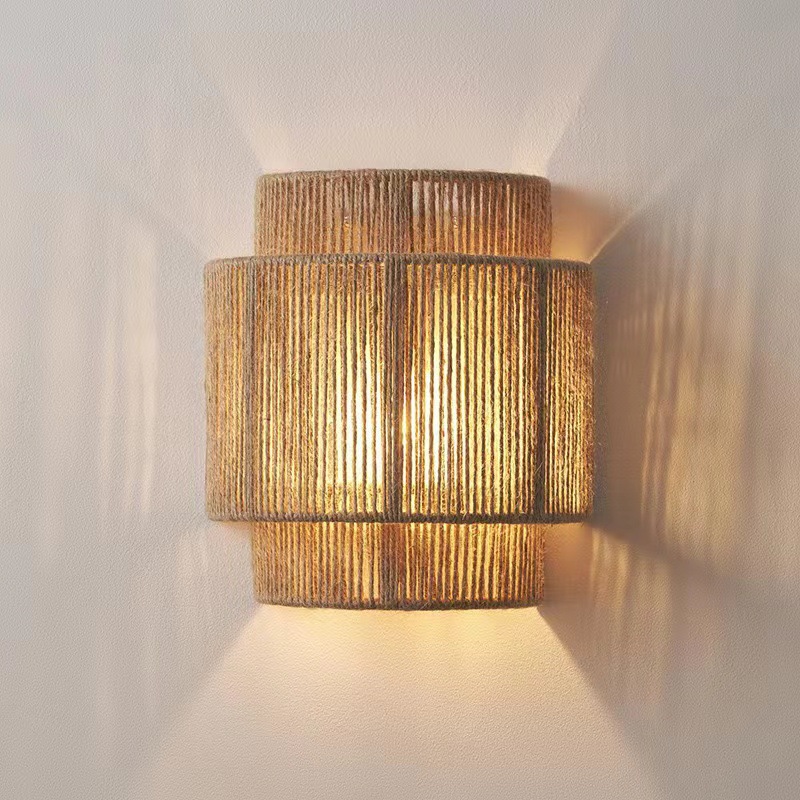 Modern Japanese Style Creative Distinctive Hemp Rope Bedroom Dining Room Homestay Vintage Hand-woven Simple Living Room Hotel Wall Lamp