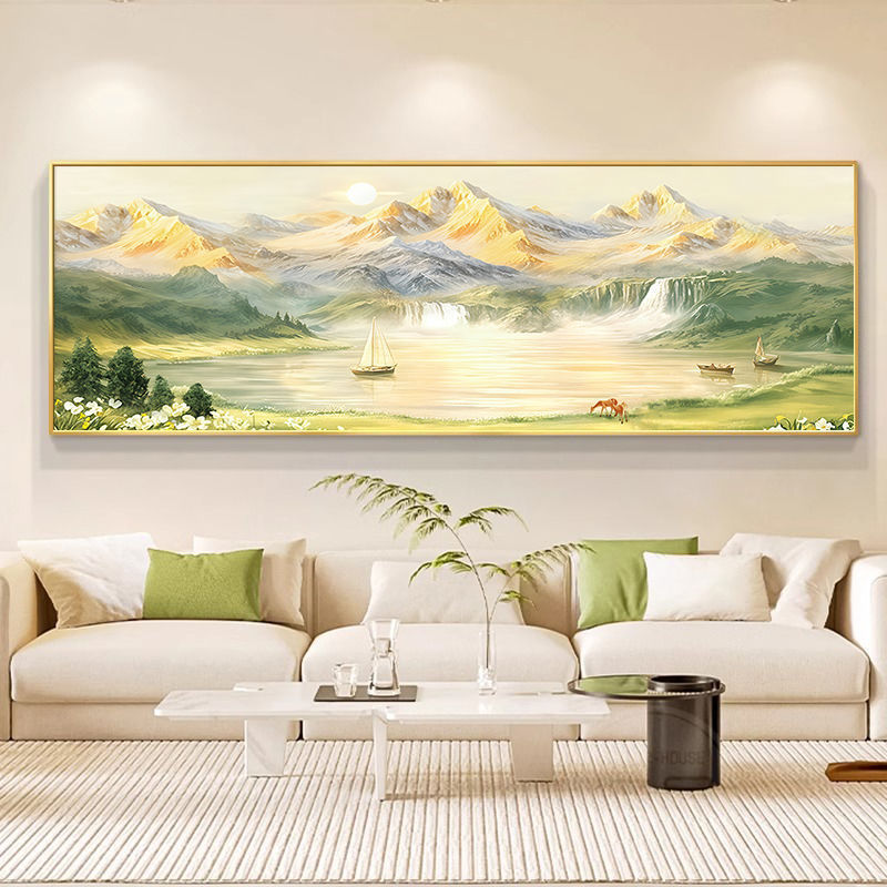 日照金山客厅装饰画沙发背景墙大芬油画村挂画奶油风山水画靠山图|undefined