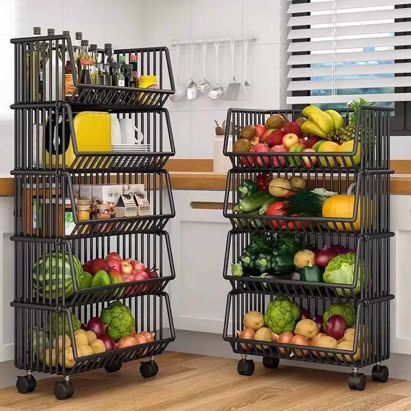 Jibaiju 斜め野菜バスケットキッチン収納ラックスナック床置き多層果物と野菜バスケット家庭用可動収納ラック|undefined