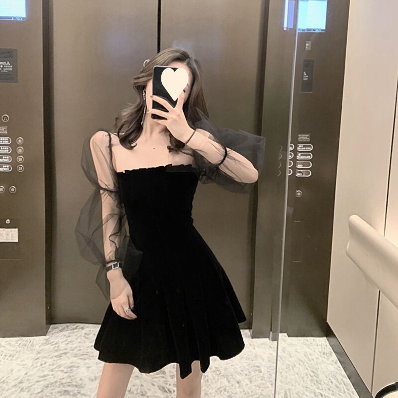 Black Dress Women's Long-Sleeved Autum 2025 New Nightclub Sexy Super Fairy Waist Slimming Look One-Shoulder Fairy Dress Black Dress Women's Long-Sleeved Autum 2025 New Nightclub Sexy Super Fairy Waist Slimming Look One-Shoulder Fairy Dress