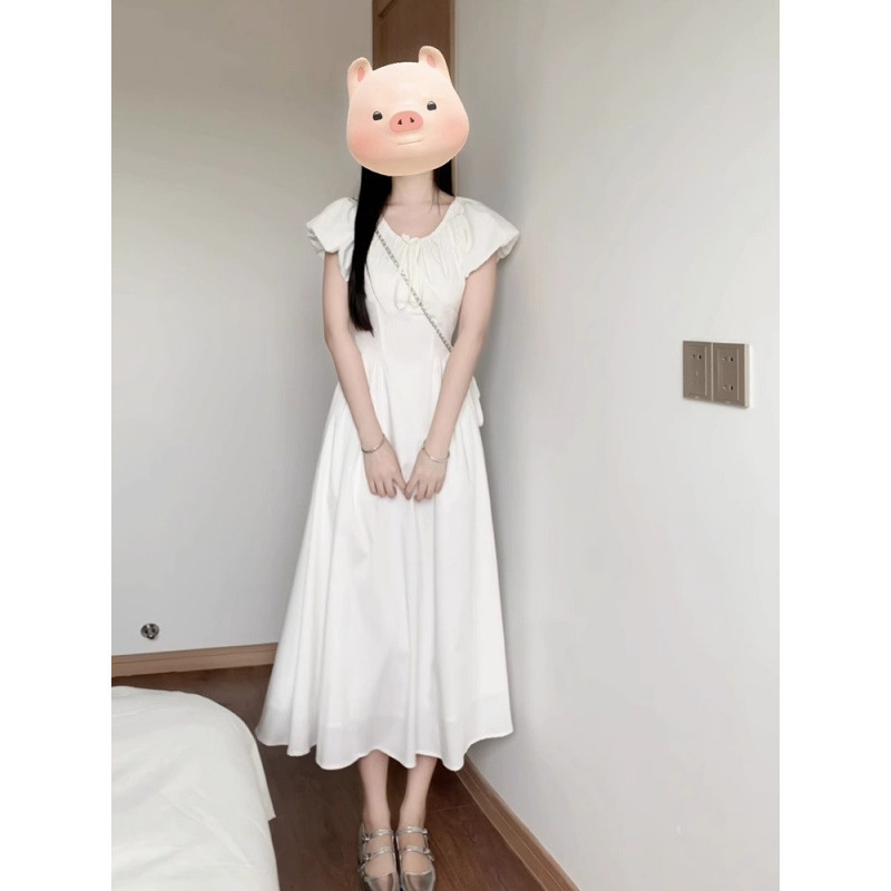 初恋白いスカートフレンチパフスリーブドレス女性の夏の2025新しいスタイルの小さなハイエンドロングスカート|undefined